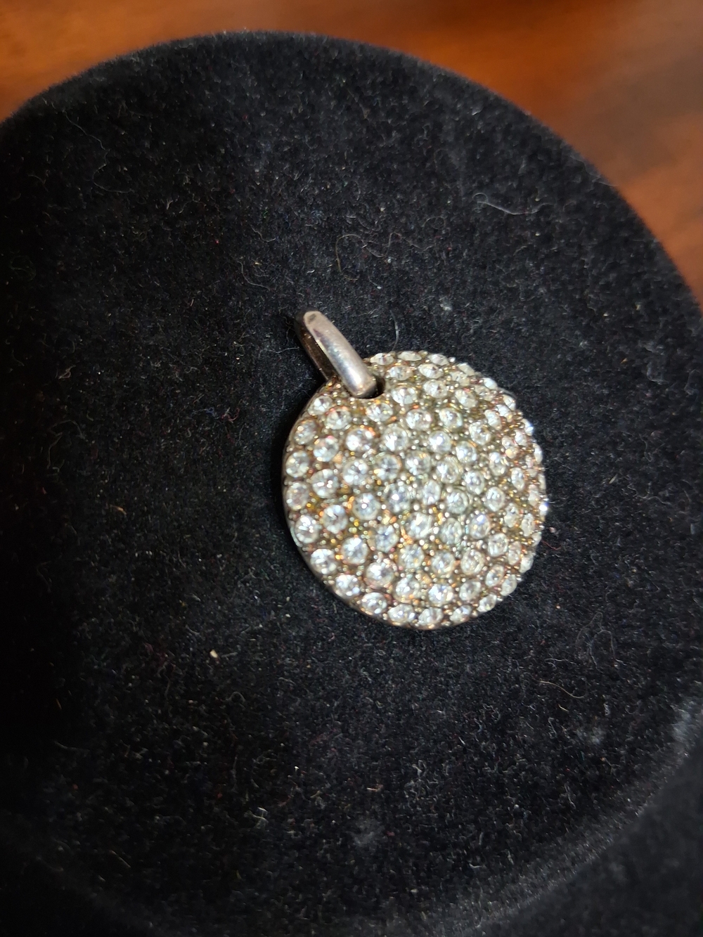 Monet Silver-Tone Round Crystal Pavé Pendant Necklace